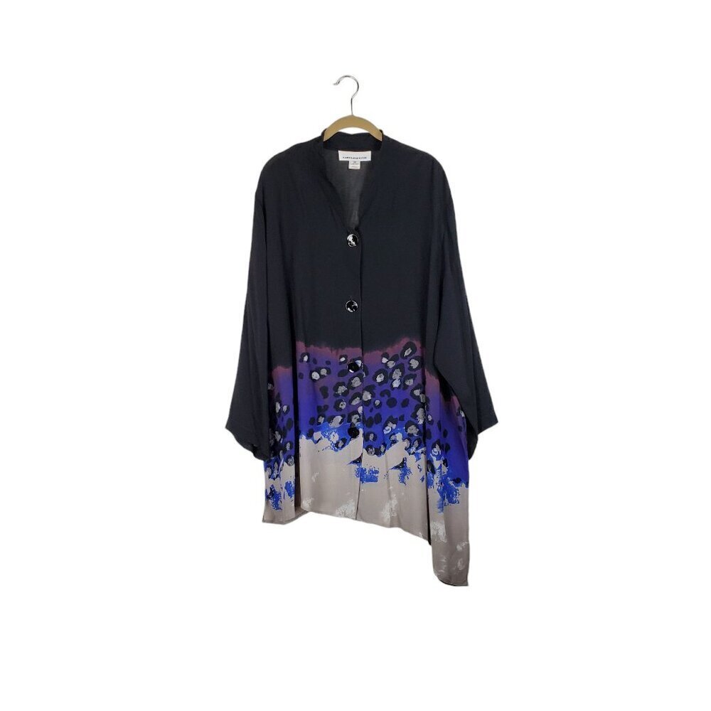 Caroline Rose Jacket Top Abstract Art Dot Black Blue Asymmetrical Topper Size 3X
